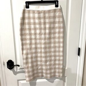 Joie Gingham Neutral Plaid Patterned Pencil Skirt NWT Sz L